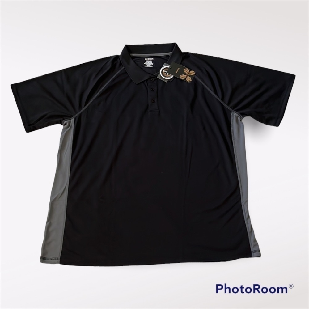 MOHEEN 12129 MENS LIGHTWEIGHT SHORT SLEEVE COOL DRI POLO TOP BLACK/GRAY SIDE 3XL